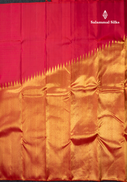 Pinkish Orange 8 Kol Pure Kanjivaram Silk Saree With Rising Temple Border