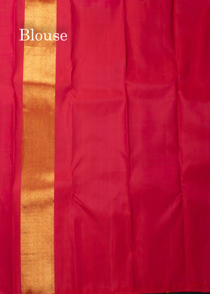 Pinkish Orange 8 Kol Pure Kanjivaram Silk Saree With Rising Temple Border