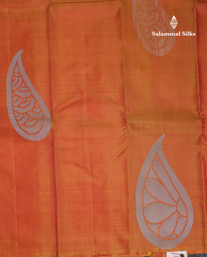 Beautiful Dual Tone Orange Fancy Pure Kanjivaram Silk Saree With Blouse