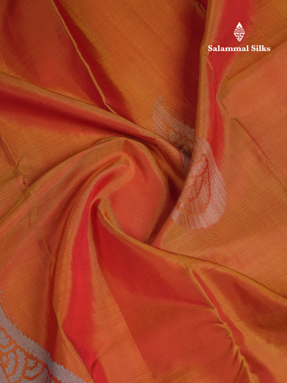 Beautiful Dual Tone Orange Fancy Pure Kanjivaram Silk Saree With Blouse