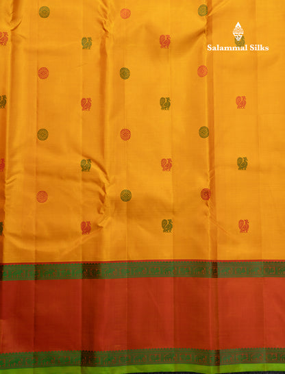 Mustard Yellow Pure Kanjivaram Silk Saree With Traditional Light Maroon Double Border