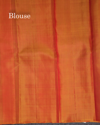 Beautiful Dual Tone Orange Fancy Pure Kanjivaram Silk Saree With Blouse