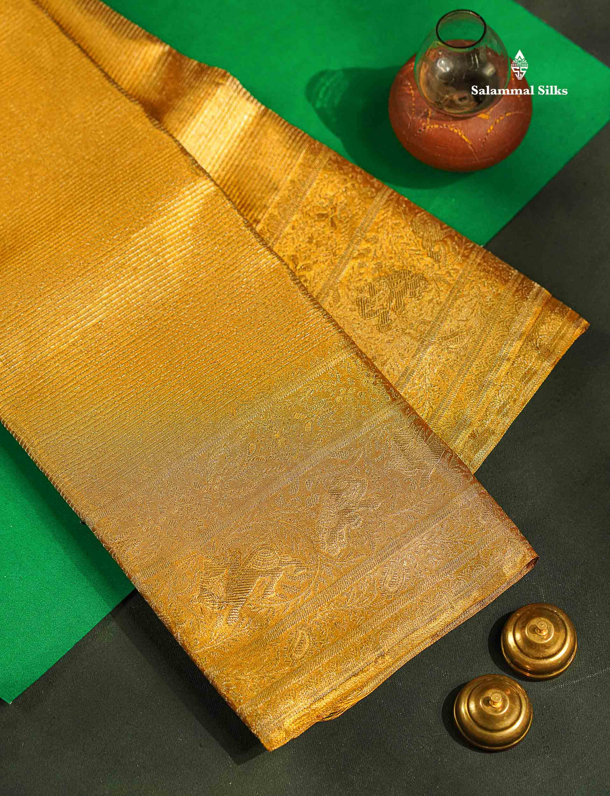 Beautiful Gold Tissue Bridal Pure Kanjivaram Silk Saree With Traditional Border