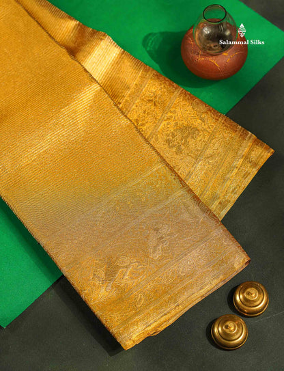 Beautiful Gold Tissue Bridal Pure Kanjivaram Silk Saree With Traditional Border