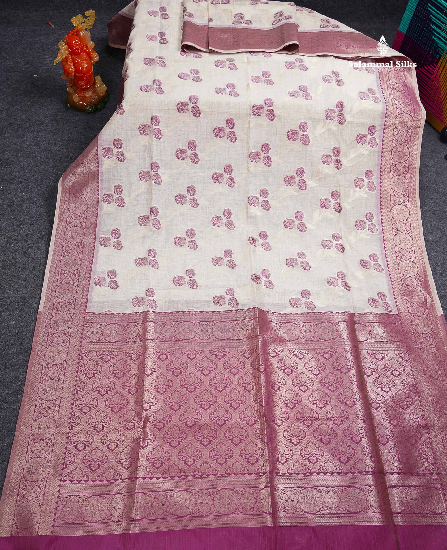 Elegant Cream Sandal Cotton Mix Saree With Contrast Pinkish Red Fancy Border