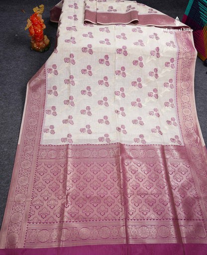 Elegant Cream Sandal Cotton Mix Saree With Contrast Pinkish Red Fancy Border
