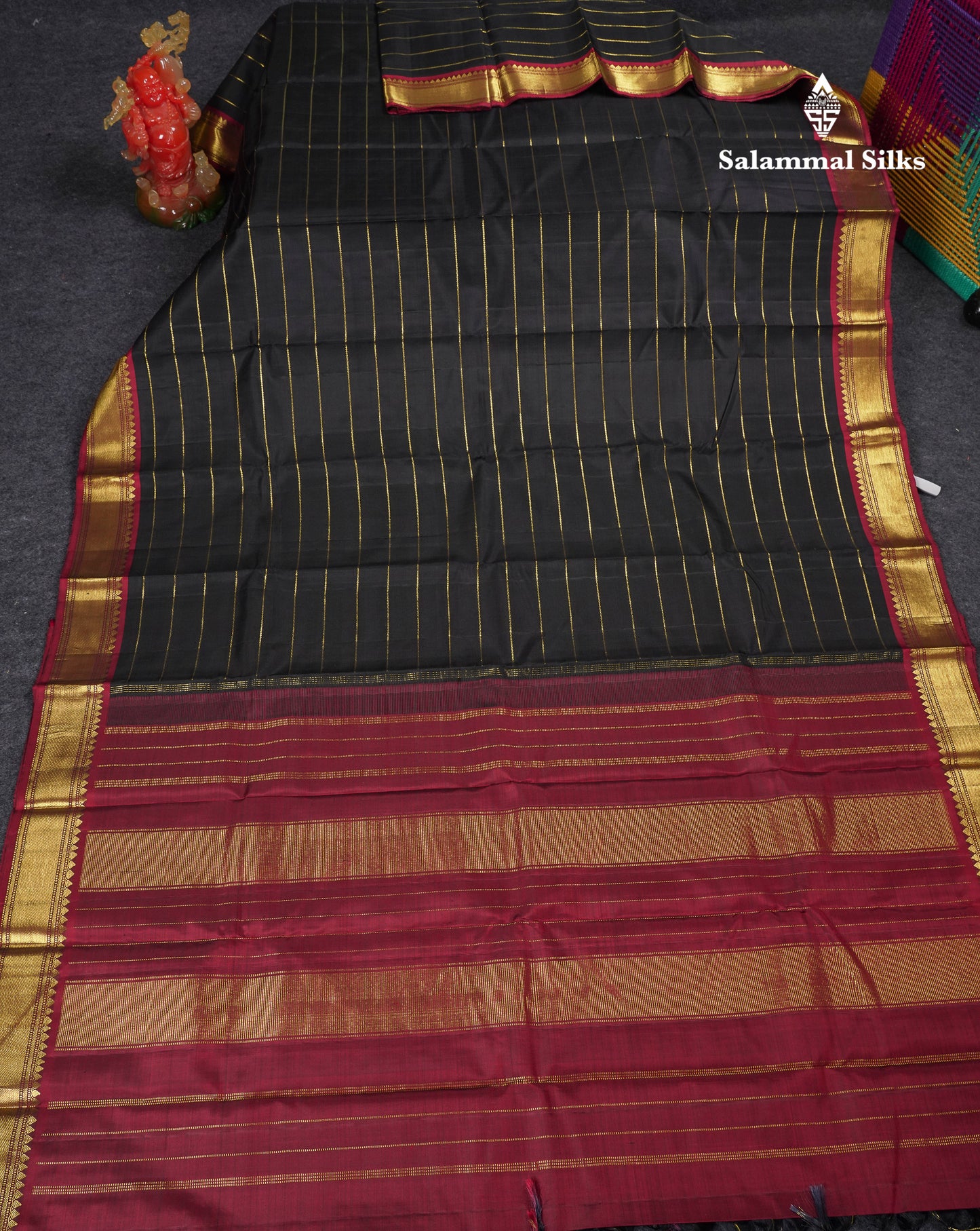 Beautiful Black Pure Silk Saree With Contrast Dark Maroon Traditional Medium Border