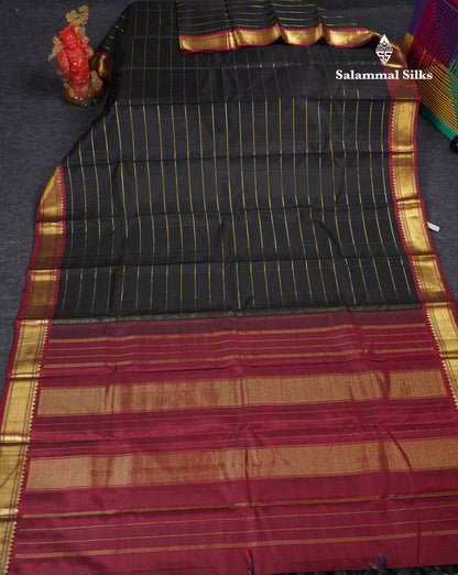 Beautiful Black Pure Silk Saree With Contrast Dark Maroon Traditional Medium Border