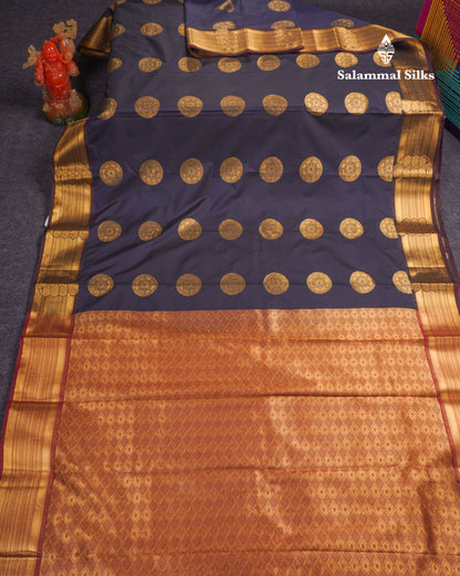 Beautiful Rust Orange Traditional Buttas Semi Silk Saree With Dark Maroon Border