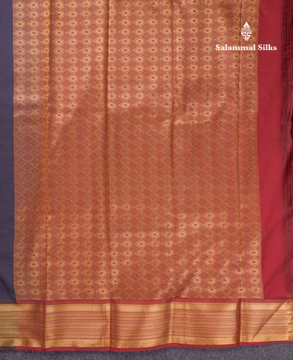 Beautiful Rust Orange Traditional Buttas Semi Silk Saree With Dark Maroon Border