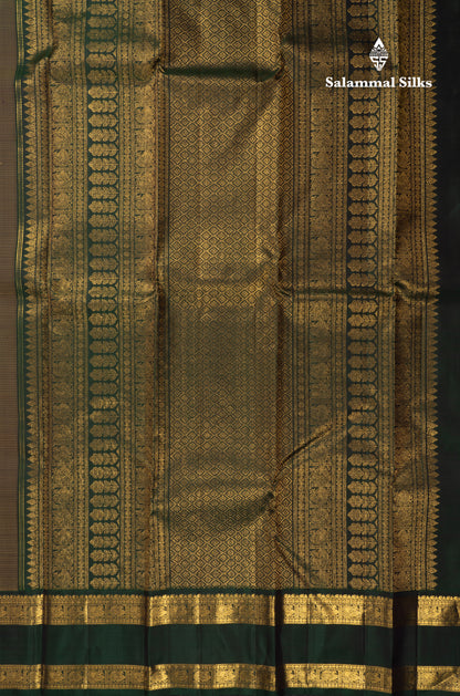 Korvai Beige Pure Kanjivaram Silk Saree With Traditional Bottle Green Double Border