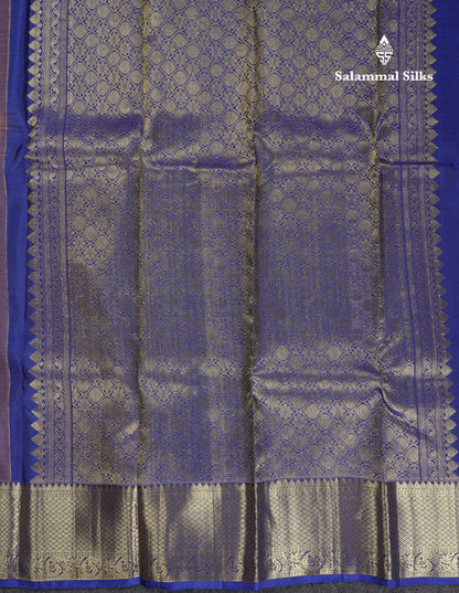 Beautiful Chocolate Pure Kanjivaram Silk Saree With Contrast Navy Blue Traditional Border