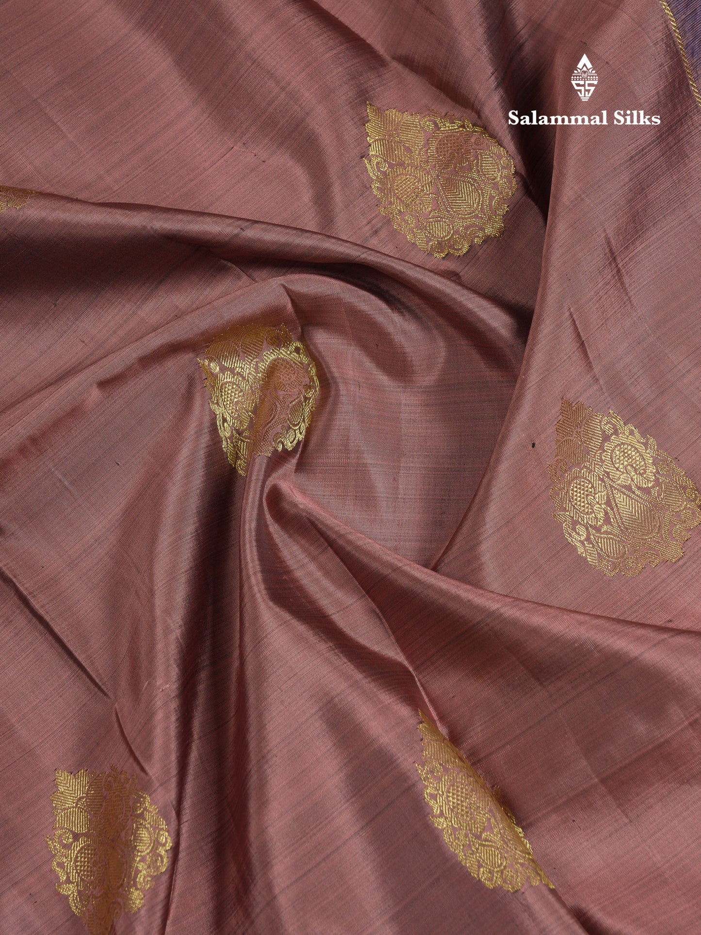 Beautiful Chocolate Pure Kanjivaram Silk Saree With Contrast Navy Blue Traditional Border