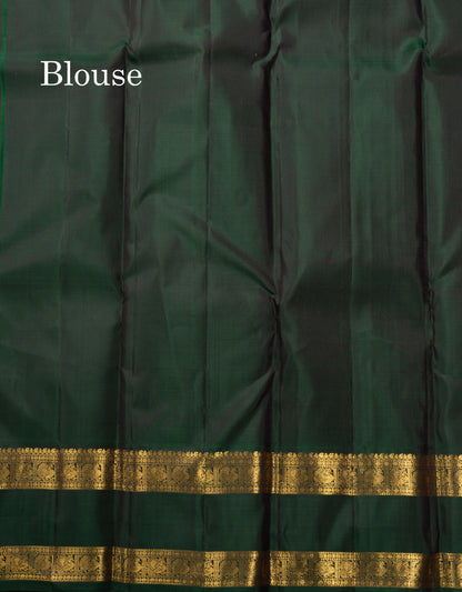 Korvai Beige Pure Kanjivaram Silk Saree With Traditional Bottle Green Double Border
