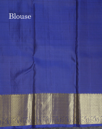 Beautiful Chocolate Pure Kanjivaram Silk Saree With Contrast Navy Blue Traditional Border