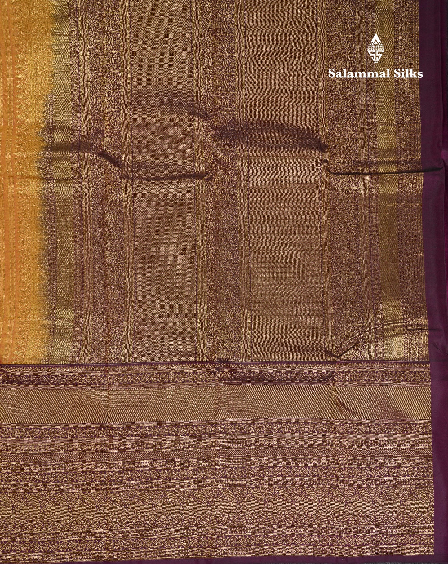 Beautiful Yellow Pure Kanjivaram Silk Saree With Contrast Dark Purple Traditional Evening Morning Border