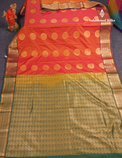 Beautiful Rust Orange Traditional Buttas Semi Silk Saree With Dark Maroon Border
