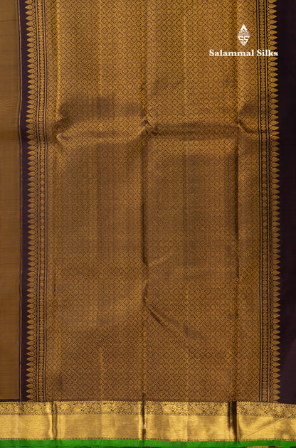 Olive Mustard Yellow Pure Kanjivaram Silk Saree With Contrast Dark Brown Small Border