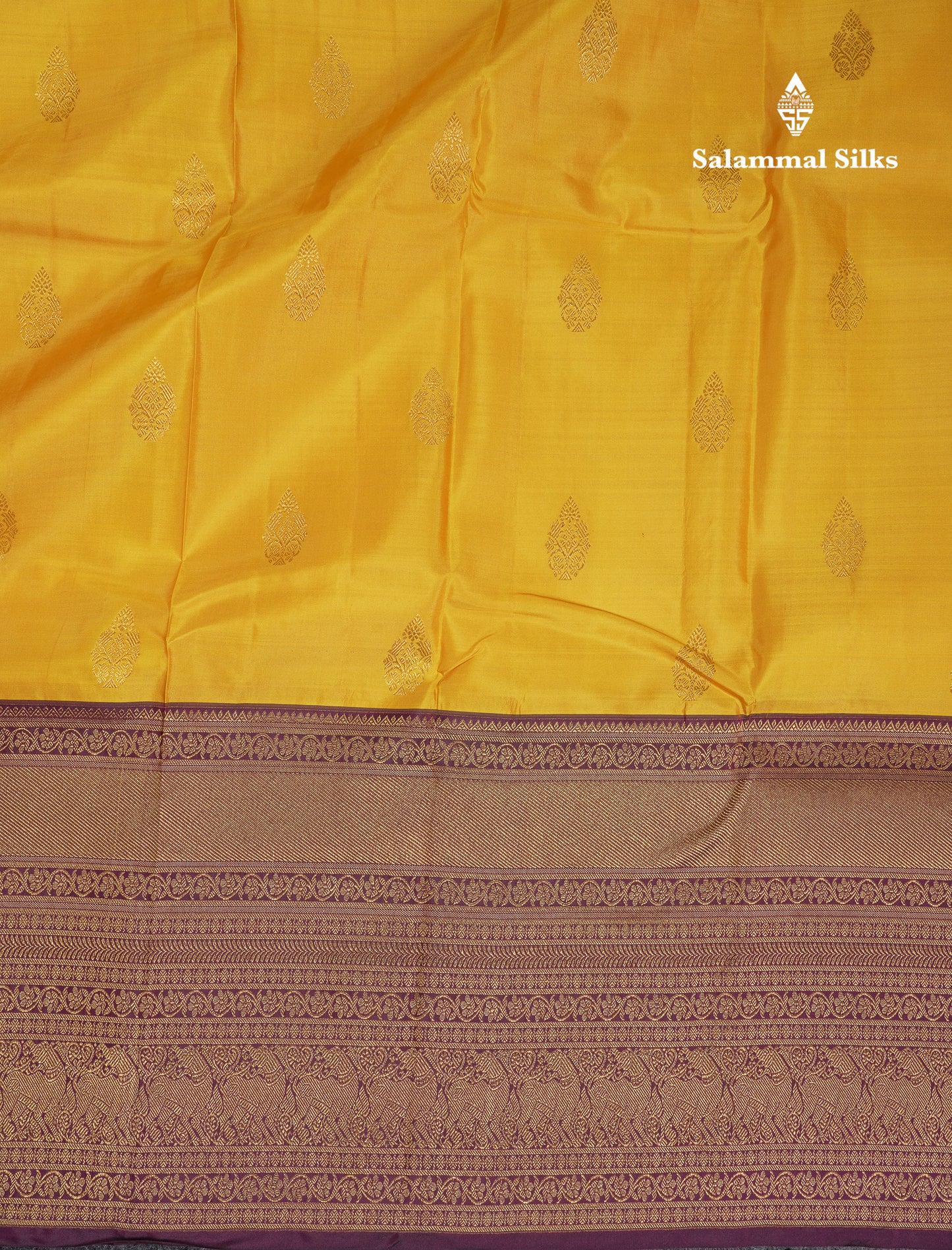 Beautiful Yellow Pure Kanjivaram Silk Saree With Contrast Dark Purple Traditional Evening Morning Border