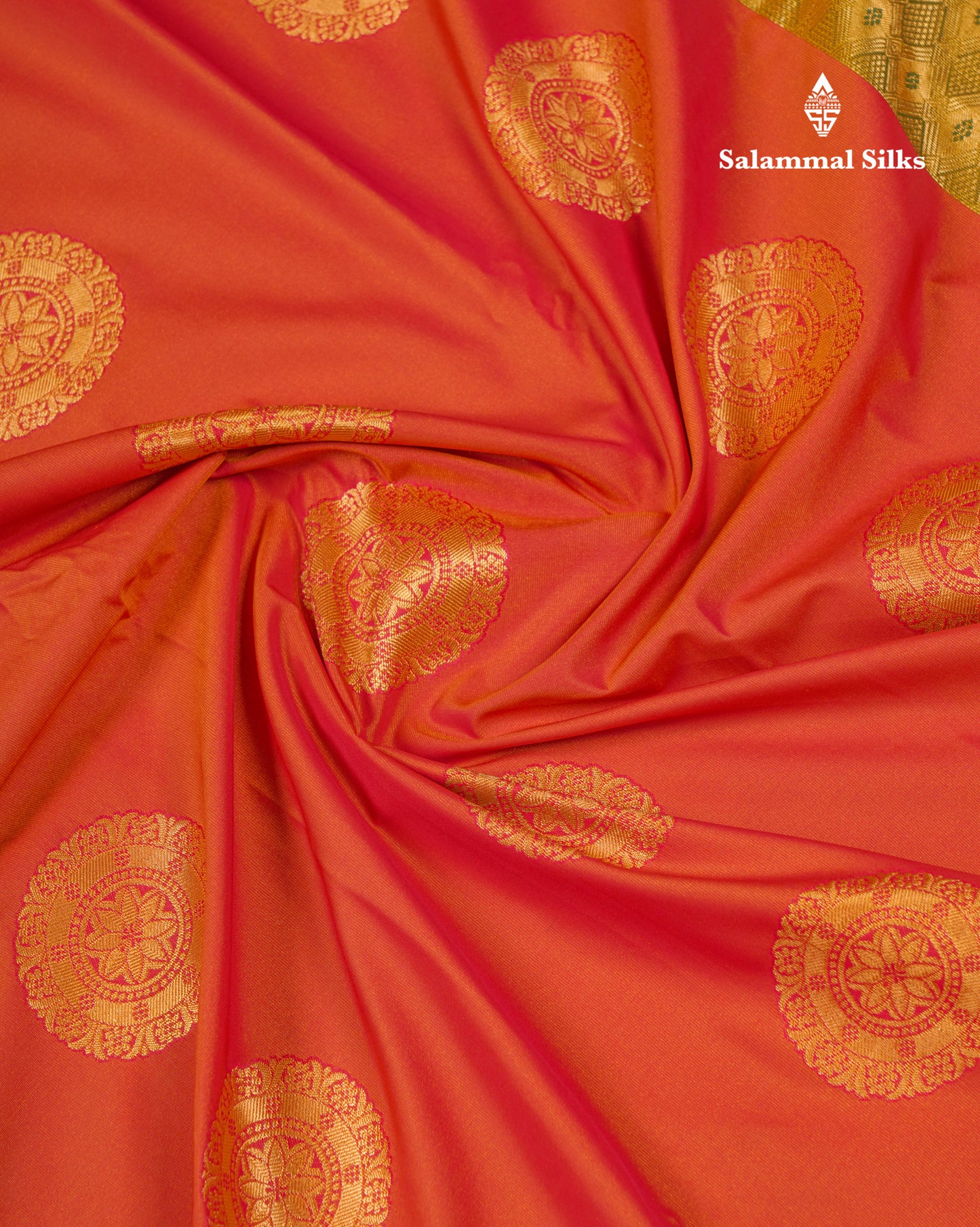 Beautiful Rust Orange Traditional Buttas Semi Silk Saree With Dark Maroon Border