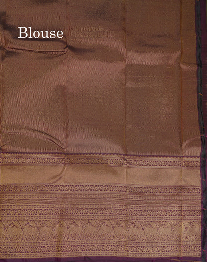 Beautiful Yellow Pure Kanjivaram Silk Saree With Contrast Dark Purple Traditional Evening Morning Border