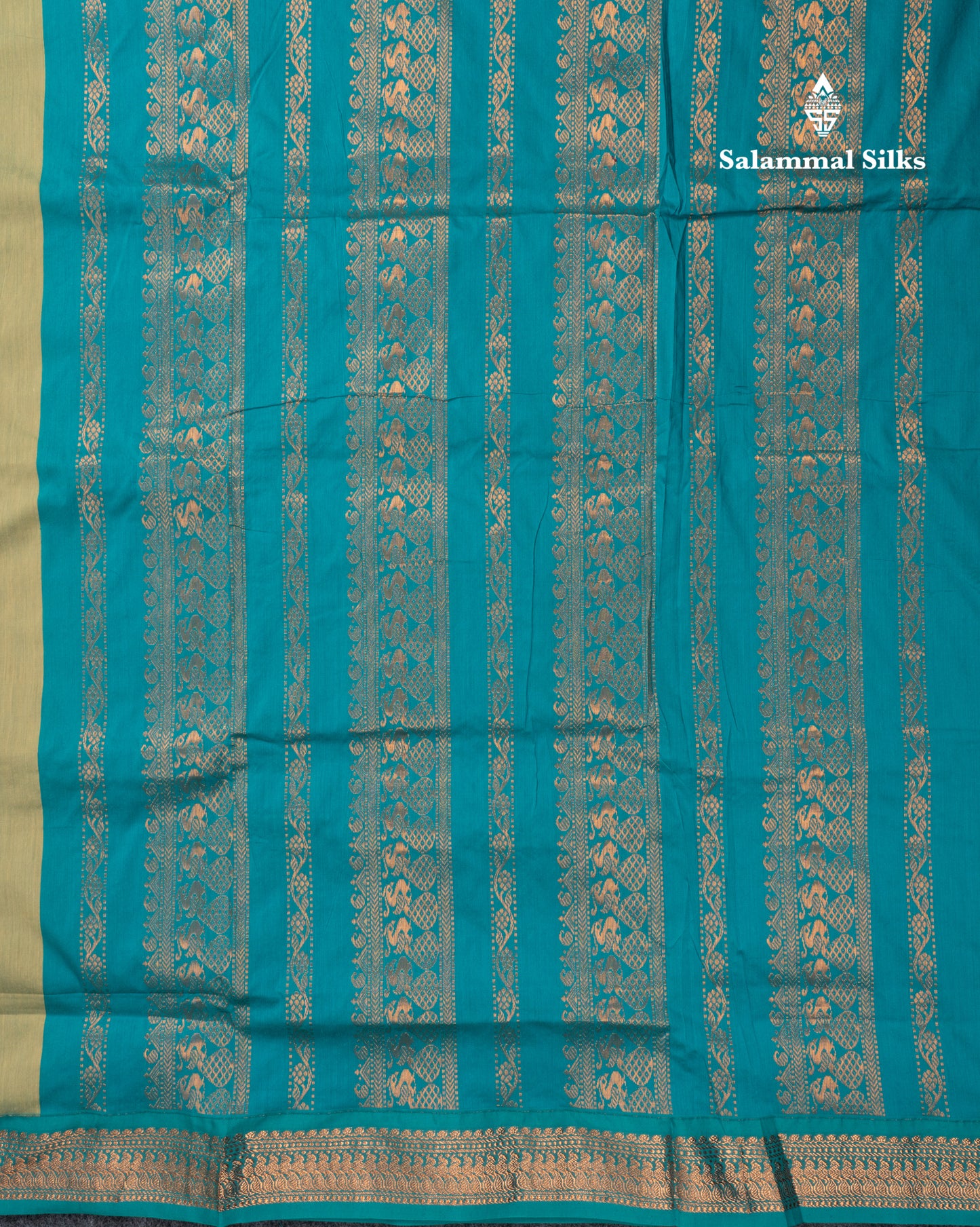 Pista Green Kalyani Cotton Saree With Contrast Sapphire Green Border