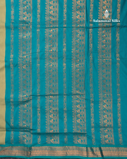 Pista Green Kalyani Cotton Saree With Contrast Sapphire Green Border