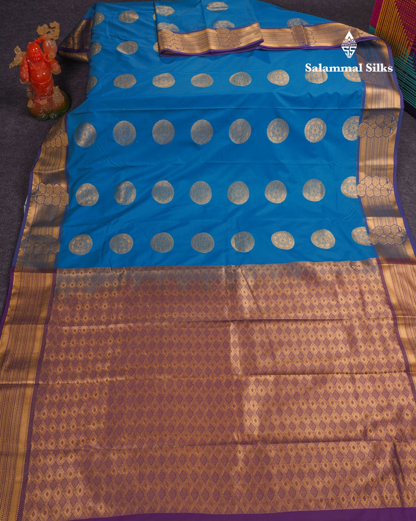 Beautiful Rust Orange Traditional Buttas Semi Silk Saree With Dark Maroon Border