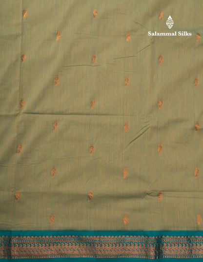 Pista Green Kalyani Cotton Saree With Contrast Sapphire Green Border