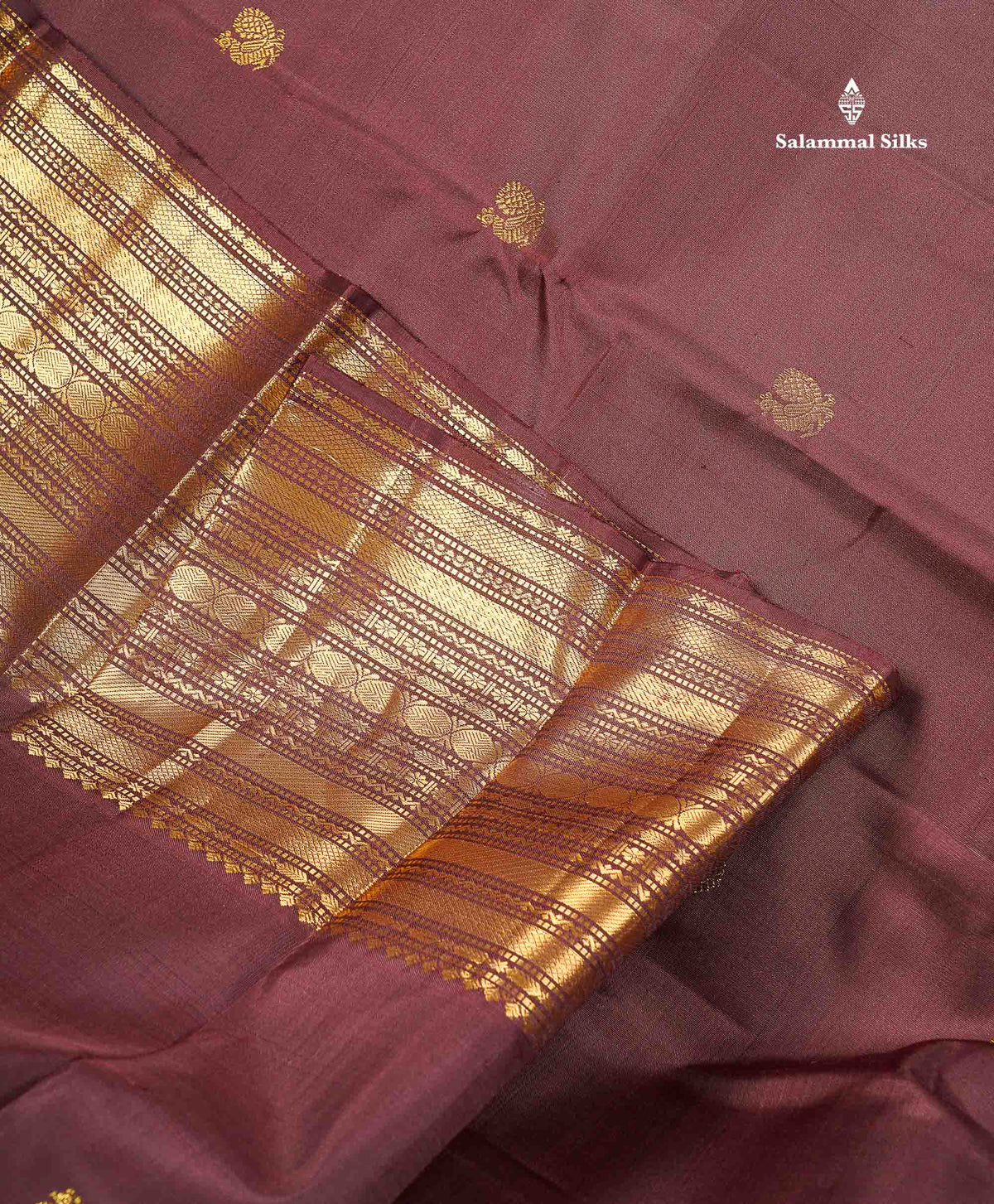 Pure Kanjivaram Silk Saree - Dark Brown Colour Body With Zari Butta & Traditional Border