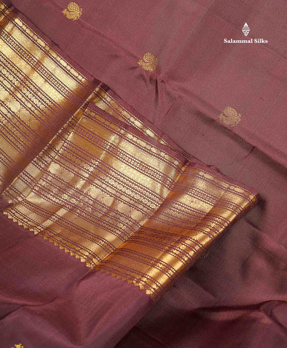 Pure Kanjivaram Silk Saree - Dark Brown Colour Body With Zari Butta & Traditional Border