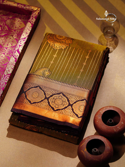 Beautiful Dual Tone Onion Pink Vertical Zari Line With Butta Semi Silk Saree With Contrast Light Blue Blouse