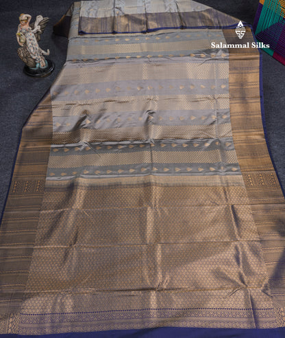 Grey Beautiful Semi Silk Saree With Contrast Navy Blue Border