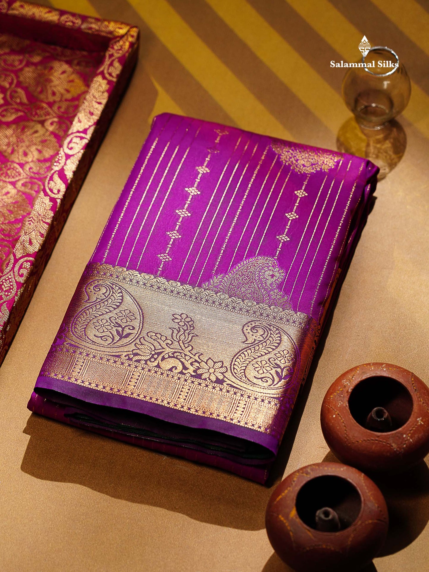 Beautiful Dual Tone Onion Pink Vertical Zari Line With Butta Semi Silk Saree With Contrast Light Blue Blouse