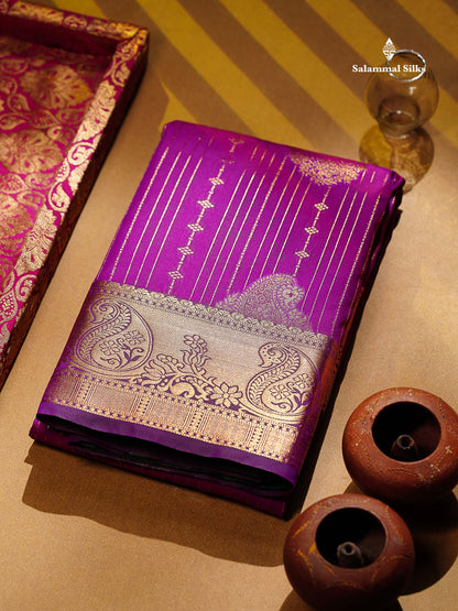 Beautiful Dual Tone Onion Pink Vertical Zari Line With Butta Semi Silk Saree With Contrast Light Blue Blouse