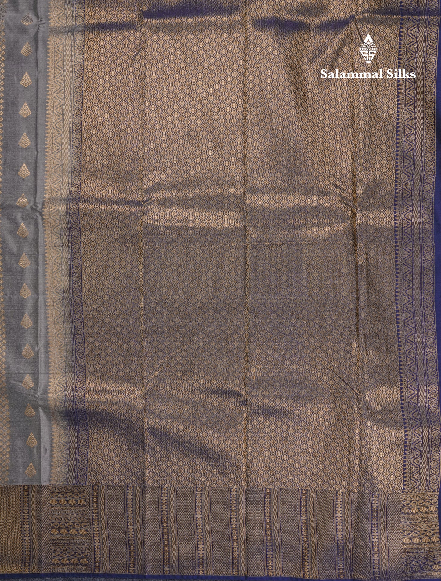 Grey Beautiful Semi Silk Saree With Contrast Navy Blue Border
