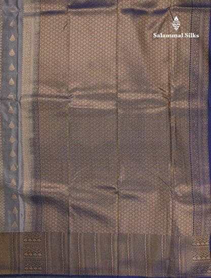 Grey Beautiful Semi Silk Saree With Contrast Navy Blue Border