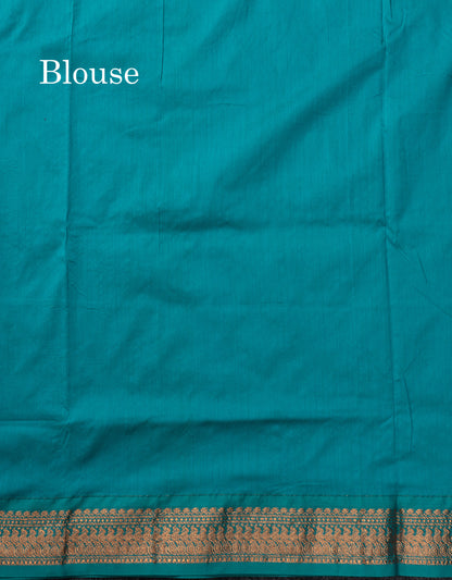 Pista Green Kalyani Cotton Saree With Contrast Sapphire Green Border