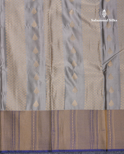 Grey Beautiful Semi Silk Saree With Contrast Navy Blue Border