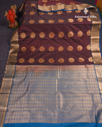 Beautiful Rust Orange Traditional Buttas Semi Silk Saree With Dark Maroon Border