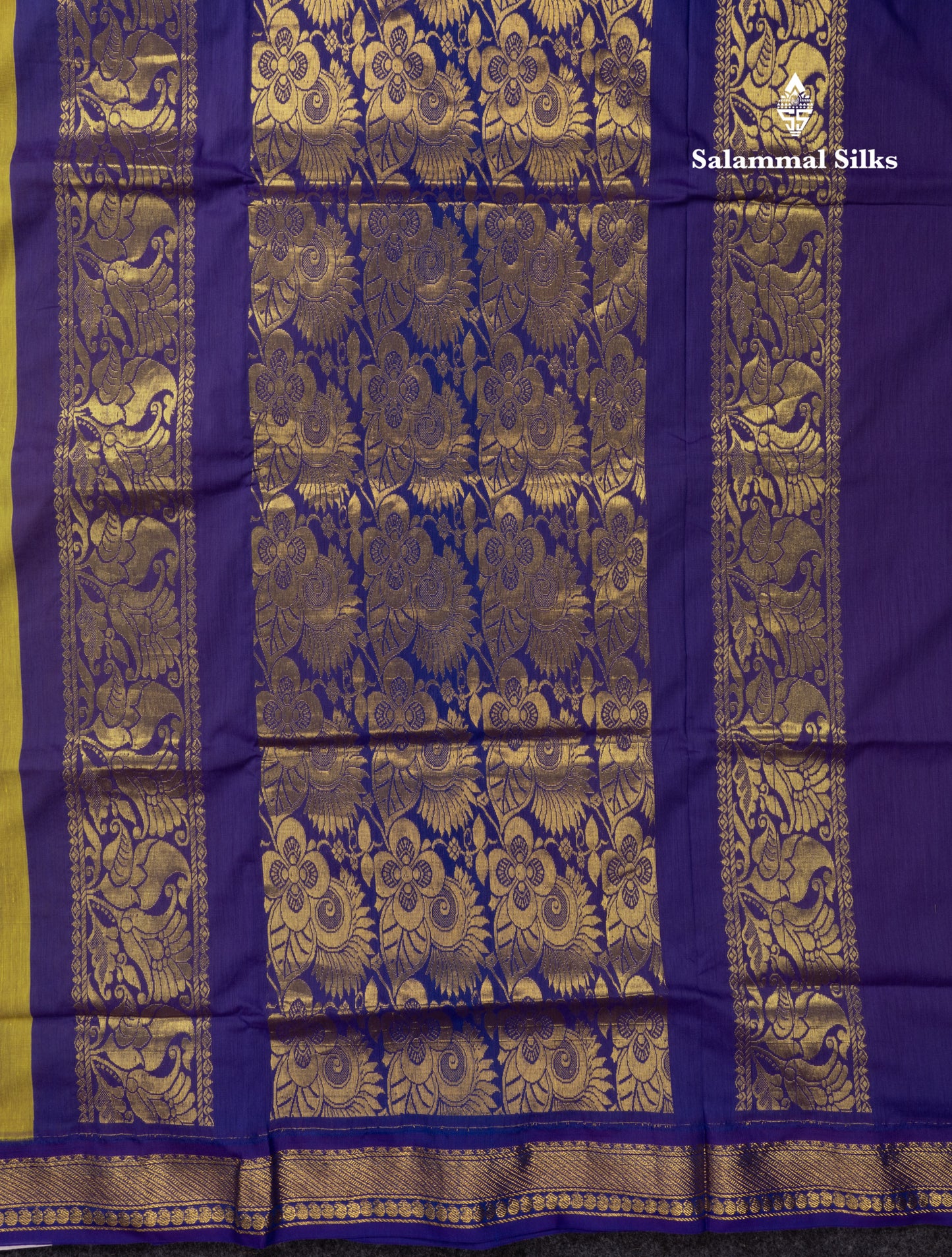 Manthulir Green Kalyani Cotton Saree With Contrast Violet Border