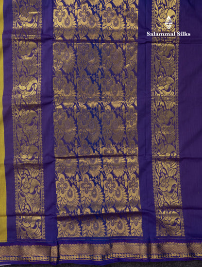 Manthulir Green Kalyani Cotton Saree With Contrast Violet Border