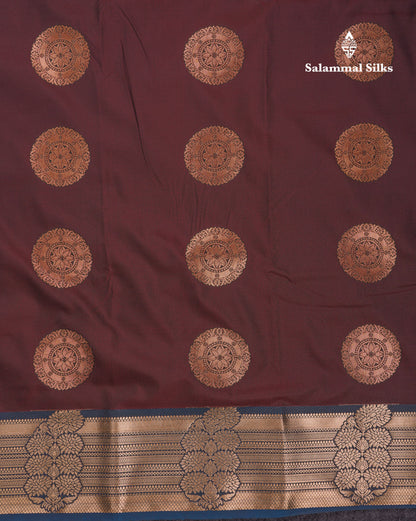 Beautiful Rust Orange Traditional Buttas Semi Silk Saree With Dark Maroon Border