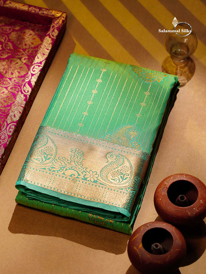 Beautiful Dual Tone Onion Pink Vertical Zari Line With Butta Semi Silk Saree With Contrast Light Blue Blouse