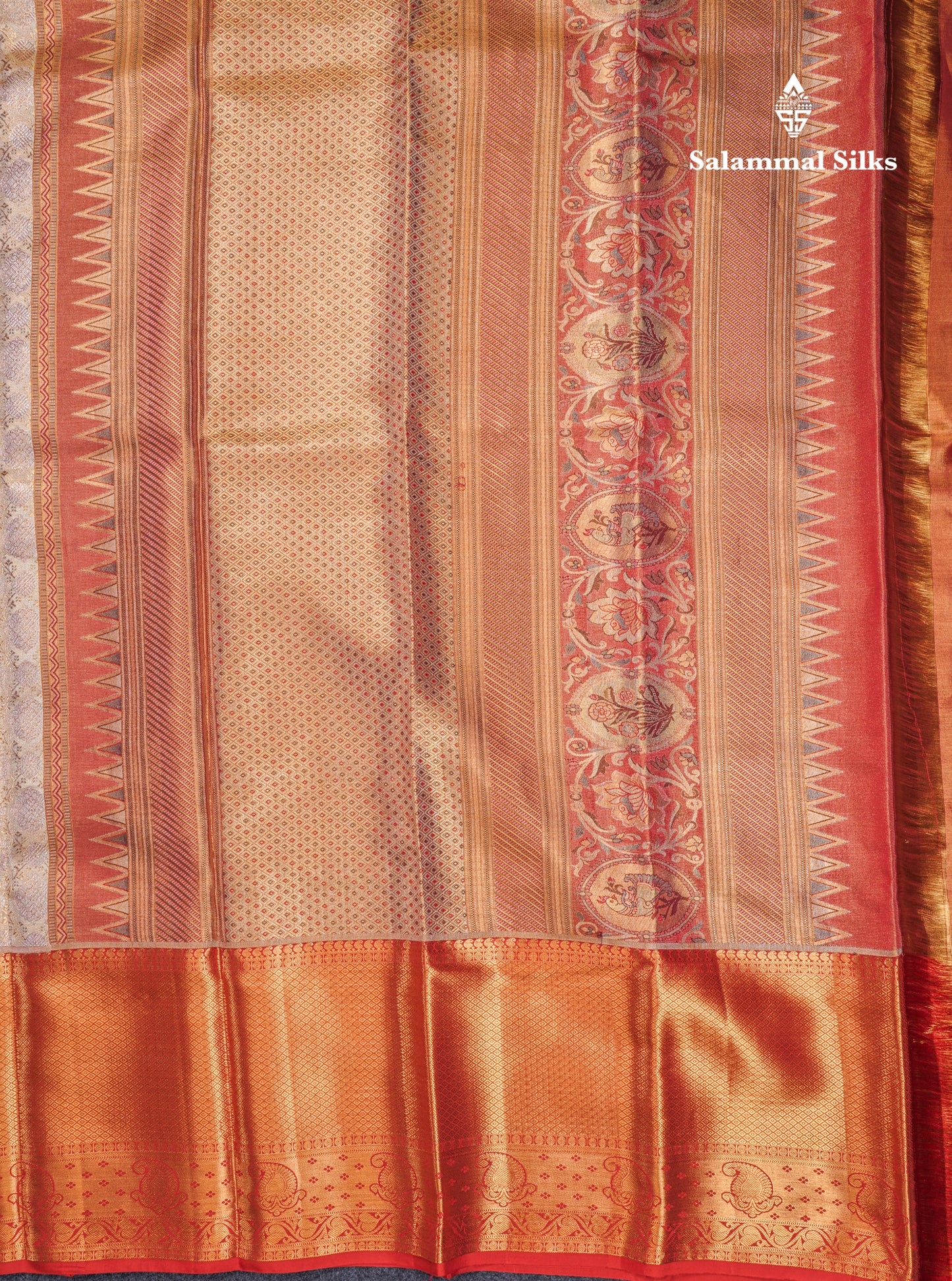 Beautiful Gold Grand Tissue Bridal Pure Kanjivaram Silk Saree With Maroon Evening Morning Border