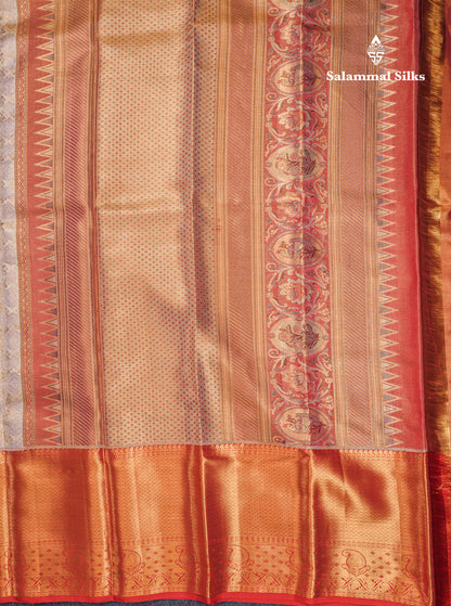 Beautiful Gold Grand Tissue Bridal Pure Kanjivaram Silk Saree With Maroon Evening Morning Border