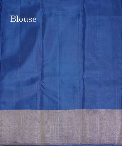 Beautiful 8Kol Olive Blue Pure Kanjivaram Silk Saree With Blouse