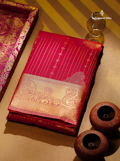 Beautiful Dual Tone Onion Pink Vertical Zari Line With Butta Semi Silk Saree With Contrast Light Blue Blouse