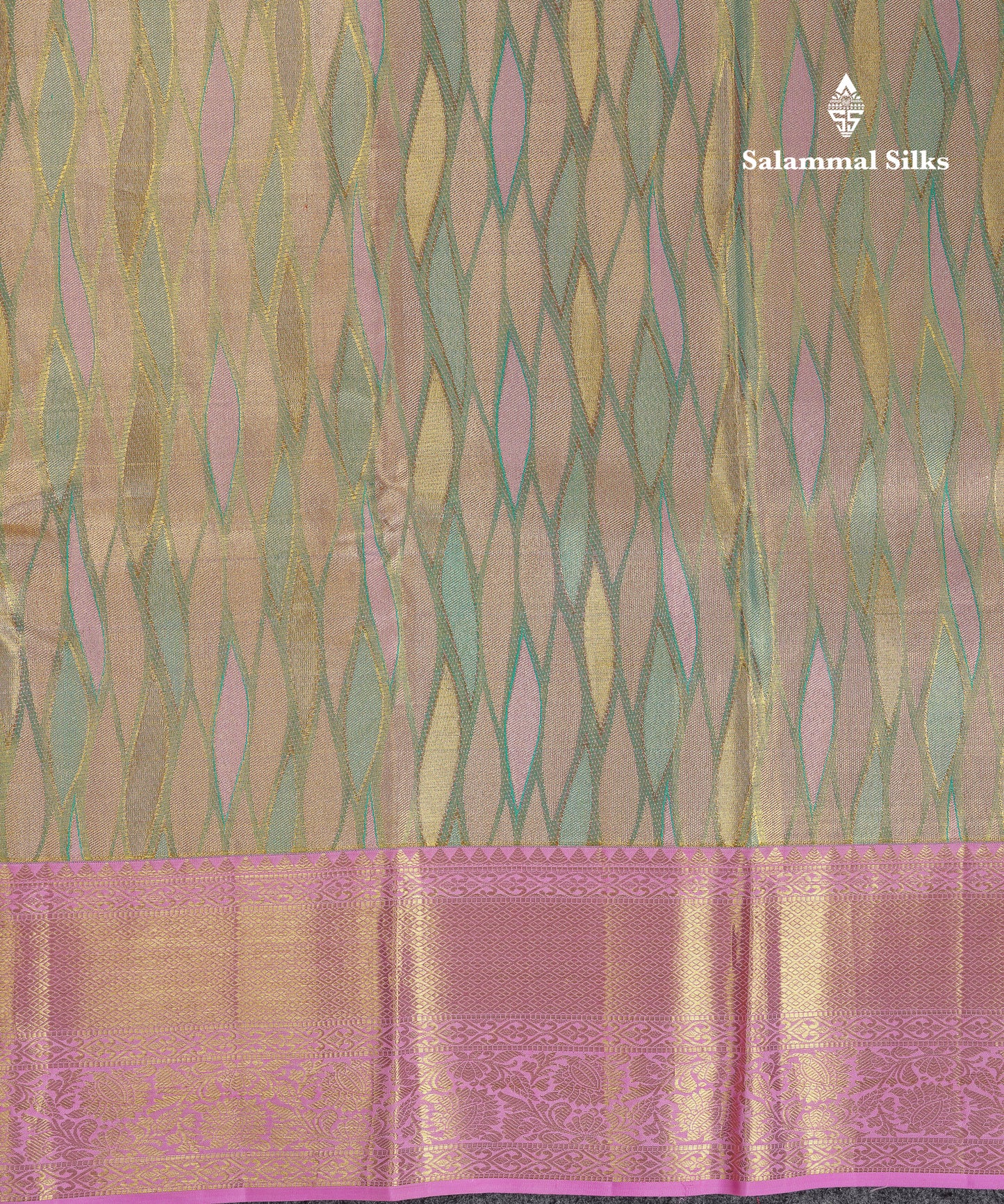 Beautiful Multicolor Tissue Pure Kanjivaram Silk Saree with Contrast Baby Pink Traditional Border