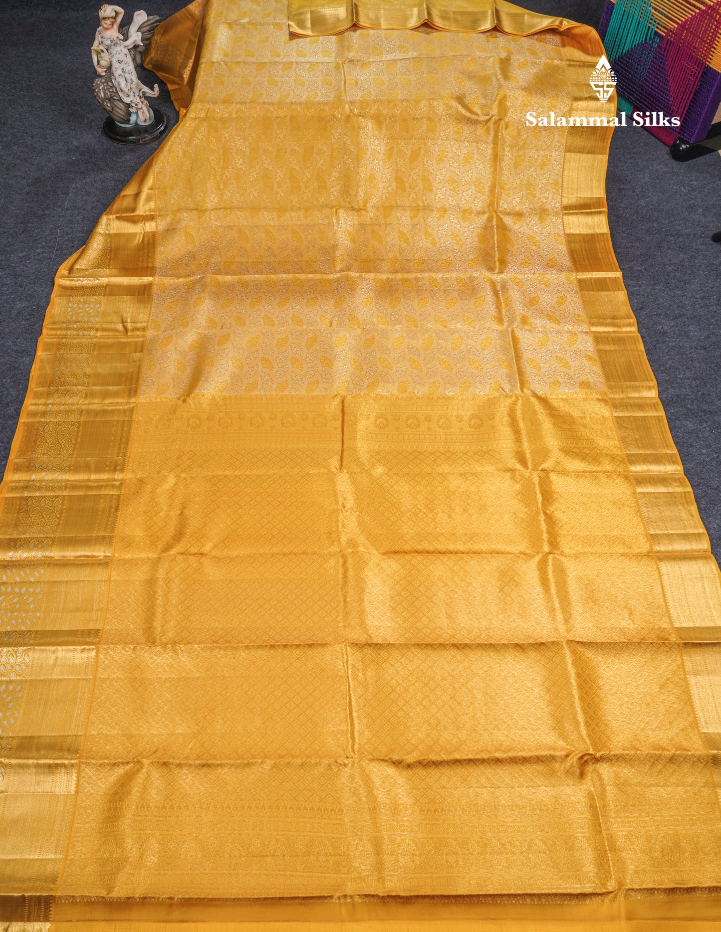 Golden Yellow Bridal Pure Kanjivaram Silk Saree With Self Evening Morning Meenakari Work Border